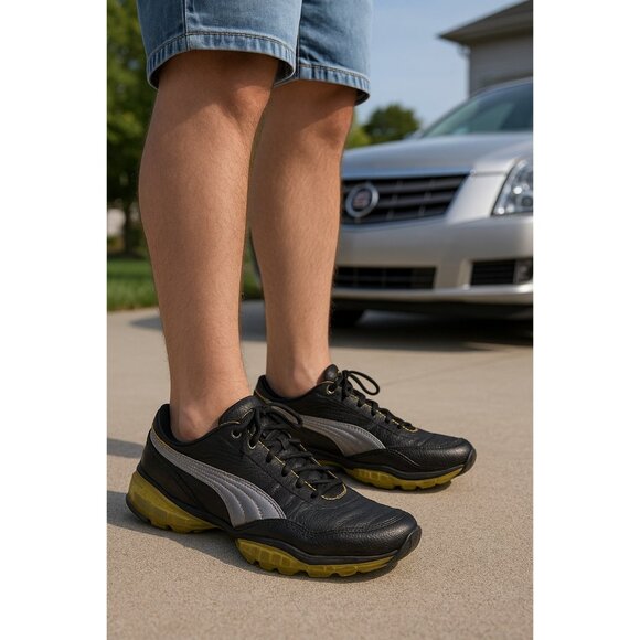 Puma Cell Meio Black Croc Neon Volt Yellow Men’s US 8 Running Shoes 182955-01 - Picture 1 of 12